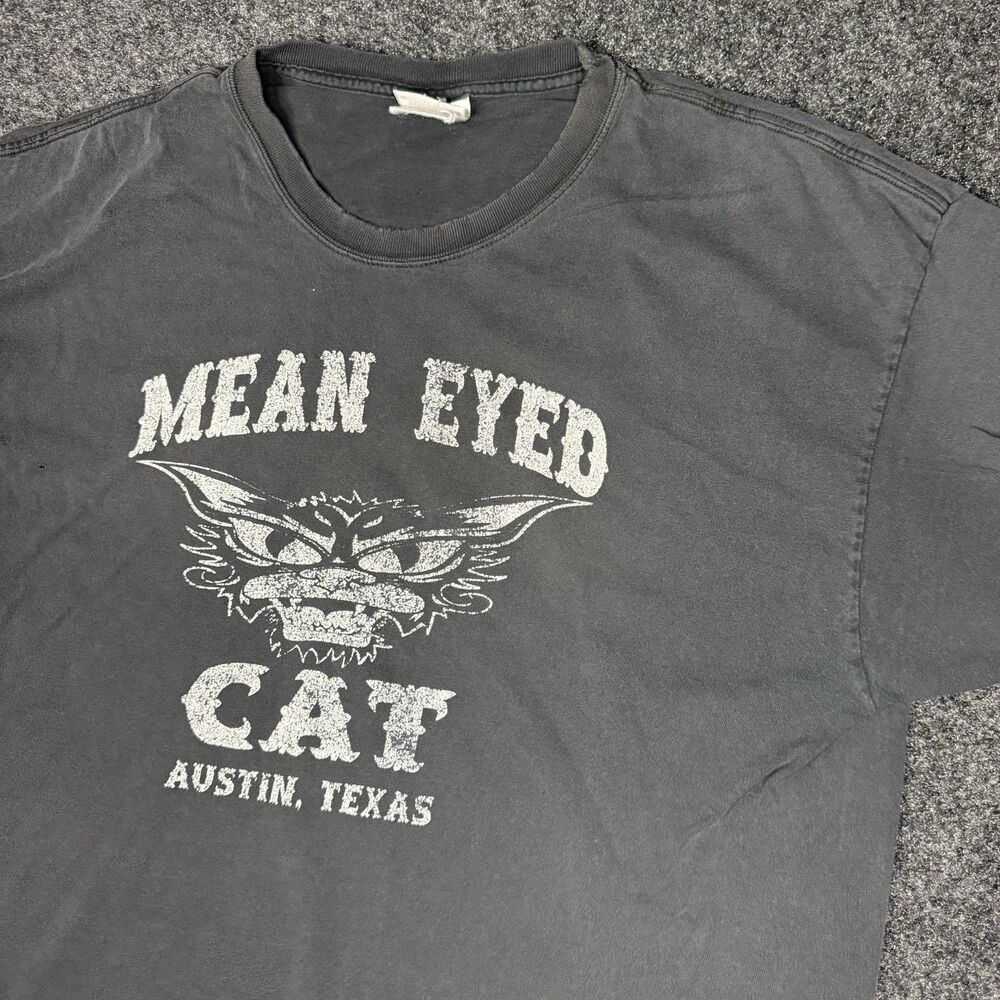 Vintage FADED Mean Eyed Cat Bar Austin Texas Shirt Mens XL Logo Front And Back